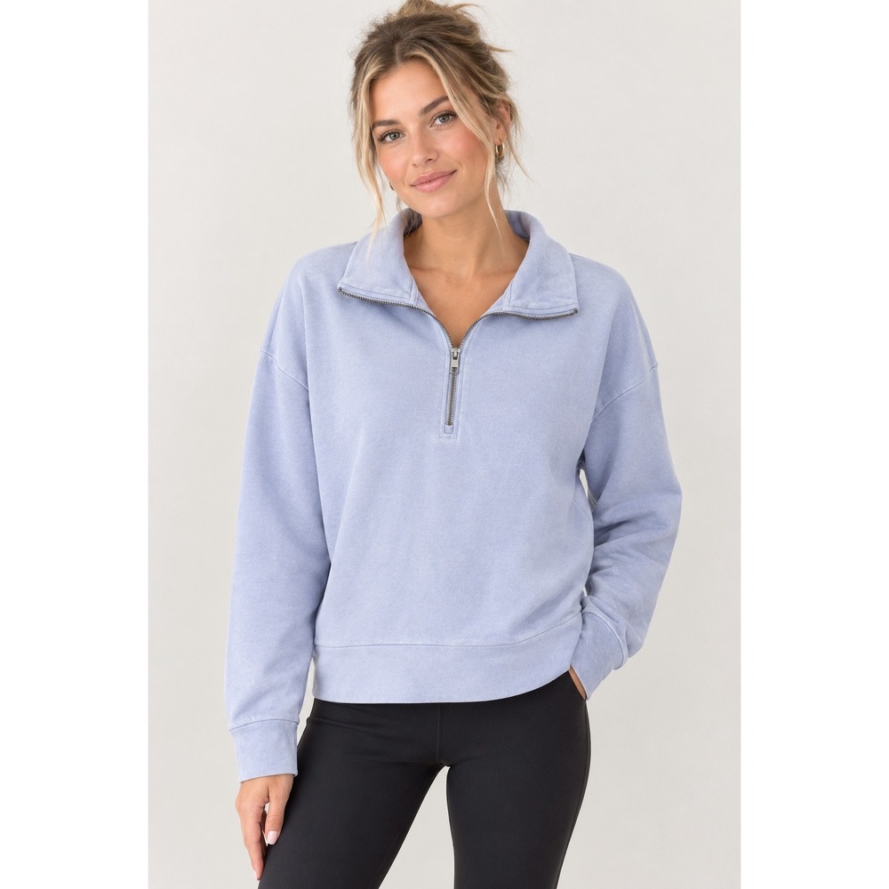 Vince Womens Light Blue Cotton Quarter Zip Pullover Sweatshirt Small